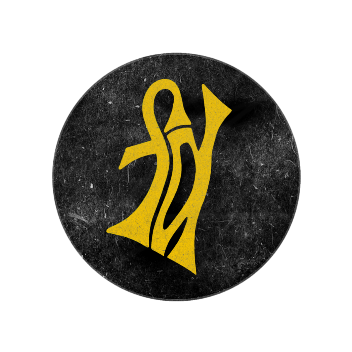Mustard-gold FD circle badge on distressed black background